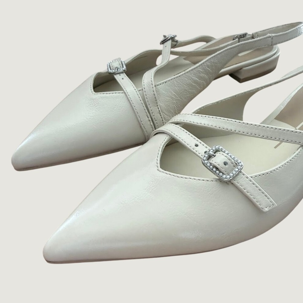 Dolce Vita Womens Ivory Pearl Leather Slingback Pointed Toe Buckle Flats Size 9 - Picture 4 of 12